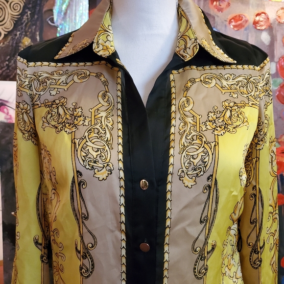 Vintage Caché gold long buttondown baroque blouse - Picture 2 of 4